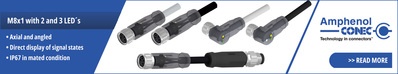 Conec: New M8x1 sensor connector with 2 and 3 LEDs - Axial and angled as single ended or connection cable